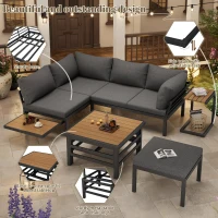4-5 Seater Outdoor Furniture Set with Extendable Lift-Top Coffee Table, Versatile Outdoor Sofa Set for Patio, 224L x 56W x 65H cm, Gray(m-4)