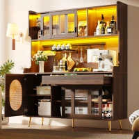 Country Style Sideboard with App-Controlled LED Light Strip, Sturdy Cabinet for Living & Dining Area, 145L x 39W x 171H cm, Brown(m-1)