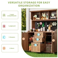 Freestanding Outdoor Cupboard with Drawers, Pegboard and Shelves, Sturdy Storage Cabinet for Kitchen, 120L x 50W x 185H cm, Natural(m-5)