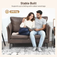 HOMCOM Canapea 2 Locuri în Piele Respirabilă cu Umplutură Groasă și Picioare în Metal, 137x72x88 cm, Maro Închis(m-8)