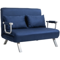 HOMCOM Sofa do Spania, 5-stopniowa Regulacja, Imitacja Zamszu, Rama Metalowa, w zestawie Poduszki, Granatowa