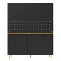 Modern Highboard with Height-Adjustable Shelves & App-Controlled LED, Tall Cabinet for Living, Dining Area, 145L x 39W x 171H cm, Black(m-11)