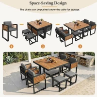 Modern 7-Piece Garden Dining Set with Stackable Chairs, Outdoor Patio Furniture Set with Sturdy Metal Frame, 113L x 113W x 76H cm, Gray(m-4)