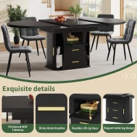 Extendable Dining Table with 3-Tier Hidden Storage and Oval Extension, Round Kitchen Table for 6 People, 118-158L x 118W x 77H cm, Black(m-4)