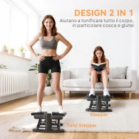 SPORTNOW Stepper Twister 2 in 1 con Monitor LCD, Pedali Grandi e Antiscivolo, Capacità 100 kg, Nero(m-4)