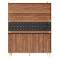 Stylish Highboard with LED Lighting & App Control, Freestanding Storage Cabinet with Adjustable Shelves, 145L x 39W x 171H cm, Walnut(m-11)