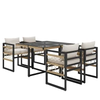 Hand-Woven Garden Sofa Set with Foam Cushions, Stylish Garden Lounge Set for 4 People, 110L x 110W x 74H cm, Beige+Black(m-9)