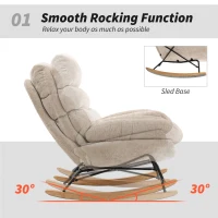 HOMCOM Fotel Bujany z Podstawą ze Stali i Drewnianymi Płozami, Kremowy(m-4)