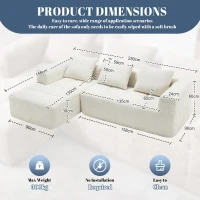 Modular L-Shaped Sofa with Deep Seating and Sleeper Function, Upholstered Lounge Couch for Living Area, 250L x 158W x 60H cm, Beige(m-3)