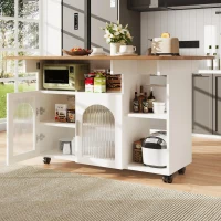 Mobile Kitchen Island with Fold-Down Dining Extensions, Versatile Serving Trolley with Open Shelves, 120L x 30-70W x 79.5H cm, White(m-8)
