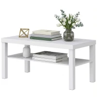 HOMCOM Masă de cafea pentru living, măsuță dreptunghiulară în 2 nivele cu raft de depozitare, 90x45x44,5cm, alb(m-7)