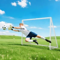 SPORTNOW Bramka Piłkarska, Wytrzymała Siatka, Rama z Tworzywa Sztucznego, Kołki, 240Dł x 90Szer x 180Wys cm, Biała(m-8)
