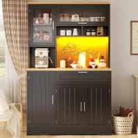 Tall Display Cabinet with USB-Powered App-Controlled LED Lighting, Modern Sideboard for Kitchen, Living Areas, 104L x 40W x 180H cm, Black(m-7)