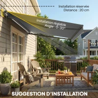 Outsunny Store banne manuel 3,5x3m, auvent rétractable inclinaison réglable, manivelle, protection UV résistance à l'eau, gris(m-7)