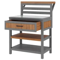 Wooden Garden Cabinet with Large Drawer and 2-Tier Shelf, Weather‑Resistant Sideboard for Patio Workspace, 80L x 72.5W x 123H cm, Natural(m-9)