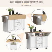 Extendable Kitchen Island with 3 Drawers, 2 Doors & Adjustable Shelves, Versatile Trolley for Prep and Dining, 120L x 40-80W x 95H cm, White(m-5)