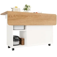 Mobile Kitchen Island with Fold-Down Dining Extensions, Versatile Serving Trolley with Open Shelves, 120L x 30-70W x 79.5H cm, White(m-10)