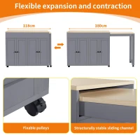 Space‑Saving Dining Table with 6 Adjustable Shelves & Storage Cabinet, Extendable Bar Table for 4–6 People, 118L-180 x 50W x 94H cm, Gray(m-6)