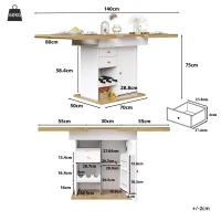 Extendable Dining Table with Telescopic 2-Sided Extension, Space-Saving Table for 4-6 People, 110-140L x 80W x 75H cm, White(m-3)