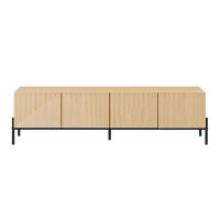 TV-Lowboard mit 4 Push-to-Open-Türen, Geometrisches Design, Metallgestell, 163,5 x 40 x 45 cm, Naturfarbe
