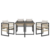 Hand-Woven Garden Sofa Set with Foam Cushions, Stylish Garden Lounge Set for 4 People, 110L x 110W x 74H cm, Beige+Black(m-10)