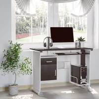 HOMCOM Computertisch mit 1 Schublade, 1 Schrank, 1 Tastaturablage, Schreibtisch. Bürotisch, MDF Schwarznuss+Silber(m-7)