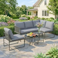 Outsunny Conjunto Lounge para Jardín 4-5 Personas con Sofá 2 Plazas, Mesa de Centro, Silla, Cojines gruesos lavables(m-2)