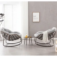 Schaukel-Eiersessel mit dickem Sitzkissen, Indoor & Outdoor Comfy Rocker Chair, 111x94.5x80 cm, Hellgrau(m-5)