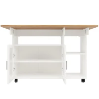 Mobile Kitchen Island with Fold-Down Dining Extensions, Versatile Serving Trolley with Open Shelves, 120L x 30-70W x 79.5H cm, White(m-9)