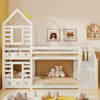 Cabin-Style Bunk Bed with Staircase Storage and Under-Bed Drawers, Stylish Bed Frame for Child's Room, 235L x 97W x 217H cm, White(m-9)