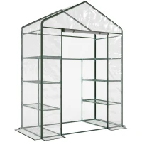 Outsunny Rechteckiges Garten- und Terrassengewächshaus 143x73x195cm, Transparente PVC-Platte und 8 Einlegeböden, aufklappbare Rolltür(m-1)