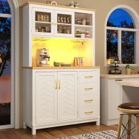 Stylish Sideboard with App-Controlled Built-In LED Light Strip, Practical Cabinet for Kitchen & Living Area, 105.5L x 40W x 180H cm, White(m-1)