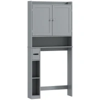 HOMCOM Meuble WC dessus de toilette ou machine à laver, 2 portes, 3 compartiments, porte-papier toilette, 80x19,5x170cm, gris(m-12)