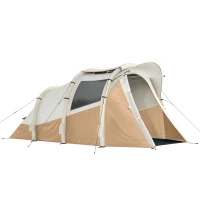 Outsunny Inflatable Camping Tent w/ Air Pump, Easy Setup 2-3 Person Blow Up Tent, Khaki(m-10)