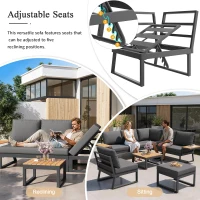 L-Shaped Garden Sofa Set with Galvanised Iron Frame, Comfortable Garden Lounge Set with Wooden Armrests, 110L x 62W x 75H cm, Gray(m-4)