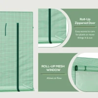 Outsunny Small Walk-in Garden Greenhouse with Steel Frame, Large Roll-up Door and Windows, 200Lx76Wx168Hcm, Green(m-16)