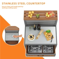 Wooden Garden Cabinet with Large Drawer and 2-Tier Shelf, Weather‑Resistant Sideboard for Patio Workspace, 80L x 72.5W x 123H cm, Natural(m-5)