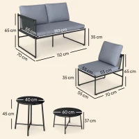 Outsunny Conjunto Lounge para Jardín 4-5 Personas con Sofá 2 Plazas, Mesa de Centro, Silla, Cojines gruesos lavables(m-3)