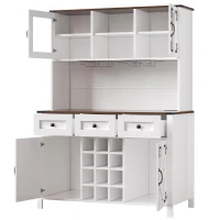 Tall Kitchen Cabinet with Integrated 2 AC + 2 USB Power Strip, Modern Sideboard with 4 Doors & 3 Drawers, 120L x 40W x 170H cm, White(m-11)