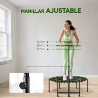 SPORTNOW Trampolín de Fitness 114x114x132 cm con Mango Ajustable de 3 Niveles y Marco de Acero Verde y Negro(m-4)