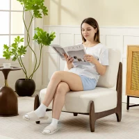HOMCOM Fauteuil salon en chenille, fauteuil chambre confortable, coussin épais, assise rembourrée, 72 x 73,5 x 81 cm, crème(m-9)