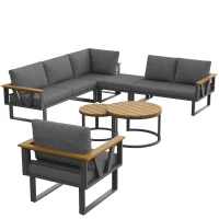 Stylish Modular Garden Sofa Set with Washable 9 cm Cushions, Versatile Garden Furniture Set for 6-7 Seater, 177L x 177W x 79H cm, Gray(m-15)