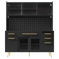 Modern Sideboard with App-Controlled LED Lighting and Music Mode, Tall Cabinet for Kitchen and Living Room, 145L x 39W x 171H cm, Black(m-9)