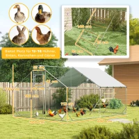 PawHut Hühnerstall, Freilaufgehege für Hühner, mit UV-beständiger Plane, Stahlgitter, Futterautomat, für 12-18 Hühner(m-3)