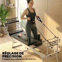 SPORTNOW Machine Reformer Pilates Pliable Système Hybride 4 Ressorts & 5 Cordes Silencieux Acier 195 x 56 x 88 cm Blanc(m-6)