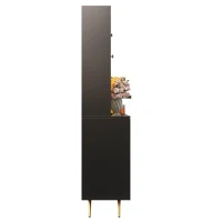 Tall Kitchen Cabinet with Built‑In Power Outlets & 2 USB Ports, Modern Sideboard with App-Controlled LED, 120L x 40W x 176H cm, Black(m-13)