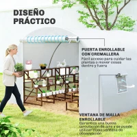 Outsunny Invernadero de Túnel 6x3x2m Invernadero de Terraza con 8 Ventanas Cubierta de Polietileno 140 g/m² Marco de Acero Blanco(m-6)