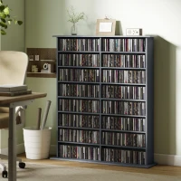 HOMCOM CD- und DVD-Aufbewahrung mit 16 Fächern und 12 verstellbaren Einlegeböden, max. Kapazität 720 CD/396 DVD und Blu-ray, grau(m-2)