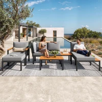 Modular Outdoor Garden Sofa Set with Aluminium Frame, Sturdy Lounge Set with Acacia Wood Coffee Table, 150L x 81.5W x 76H cm, Gray(m-1)