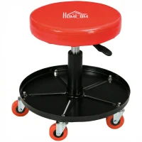 HOMCOM Rolling Mechanical Stool, Pneumatic Adjustable Workshop Stool with Tool Tray, Wheels - Orange(m-11)